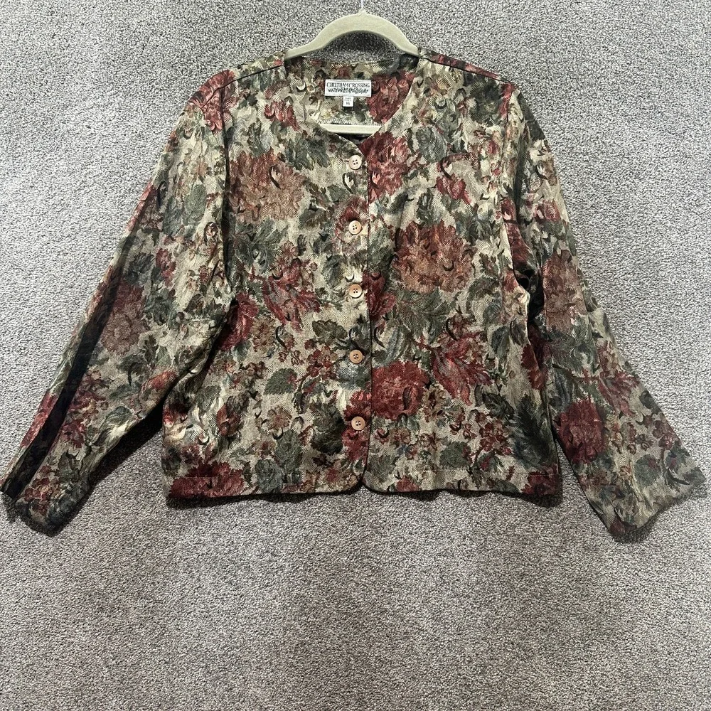 Vintage Cheltham Crossing Lightweight Jacket Womens 16 Floral‎ Button Up Cottage